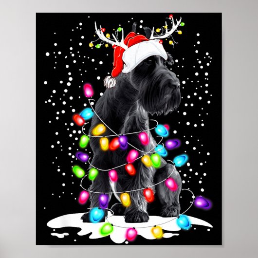 Cute Schnauzer With Christmas Lights  Poster (Voorkant)