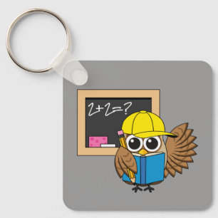 Cute School Student Owl Cartoon Sleutelhanger