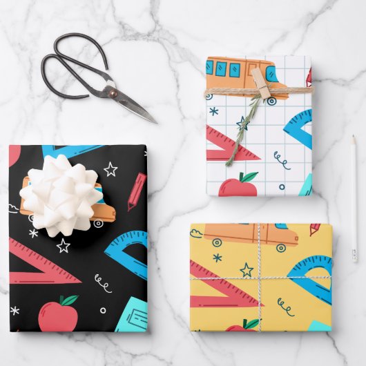 Cute School Supply Back to School Pattern Inpakpapier Vel (Voorkant)