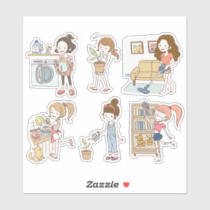 Cute Schoonmaak Karweitjes Meisjes Karakter Sticke Sticker