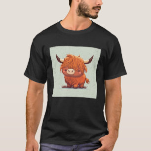 Cute Schotse Hoogland Koe Illustratie Kleine Hor T-shirt