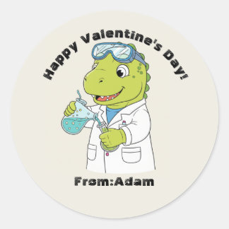 Cute scientist dinosaur Valentine Ronde Sticker