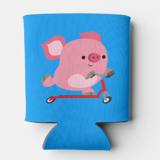 Cute Scooter Riding Cartoon Pig Blikjeskoeler (Achterkant)