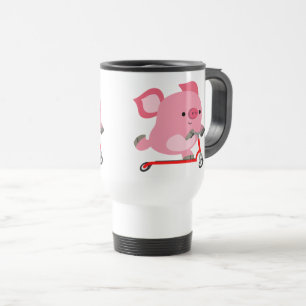 Cute Scooter-Riding Cartoon Pig Commuter Mok