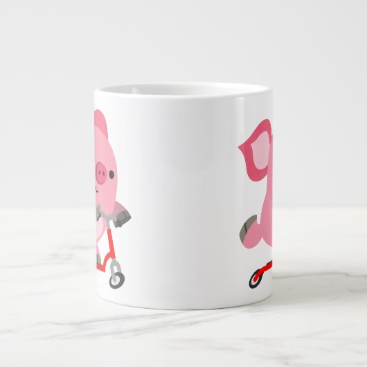 Cute Scooter Riding Cartoon Pig Extra Grote Beker (Voorkant)