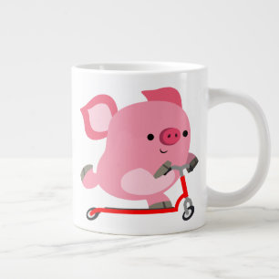 Cute Scooter Riding Cartoon Pig Extra Grote Beker