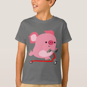 Cute Scooter-Riding Cartoon Pig Kinder T-shirt