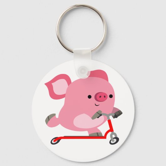 Cute Scooter Riding Cartoon Pig Sleutelhanger (Voorkant)