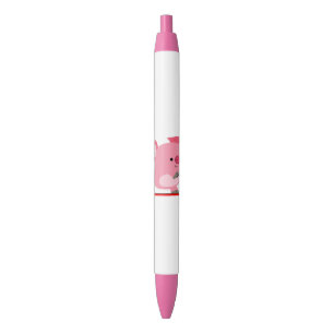 Cute Scooter Riding Cartoon Pig Zwarte Inkt Pen