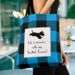 Cute Scottie Chien Buffalo Plaid Sac fourre-tout b