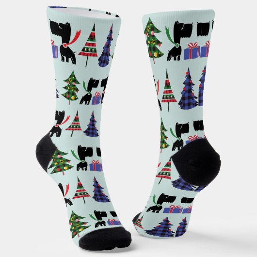 Cute Scottie Dogs and Christmas Trees Pattern Sokken (Gebogen)