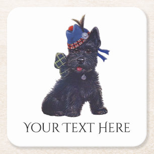 Cute Scottie Personalize Vierkante Kartonnen Onderzetter