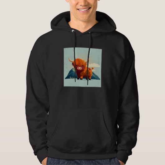 Cute Scottish Highland Cow Illustration Little Hor Hoodie (Voorkant)