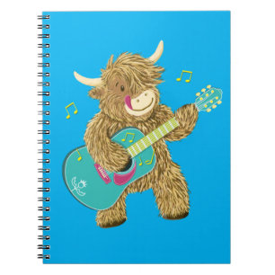 Cute Scottish Highland Koe Plays Guitar Notitieboek