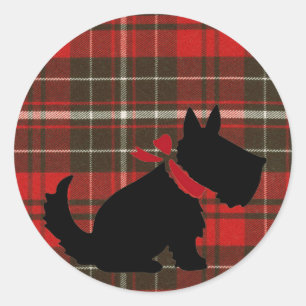 Cute Scotty Dog & Red Tartan Ronde Sticker
