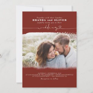 Cute Script Burgundy Red Photo Overlay Wedding Kaart