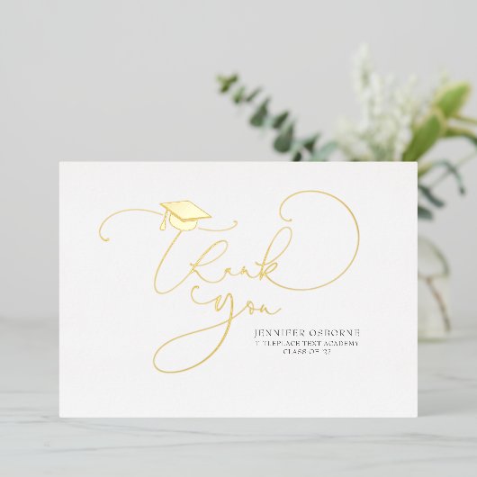 Cute Script Calligraphy Afstuderen Dankuwel Folie Uitnodiging (Staand Voorkant)