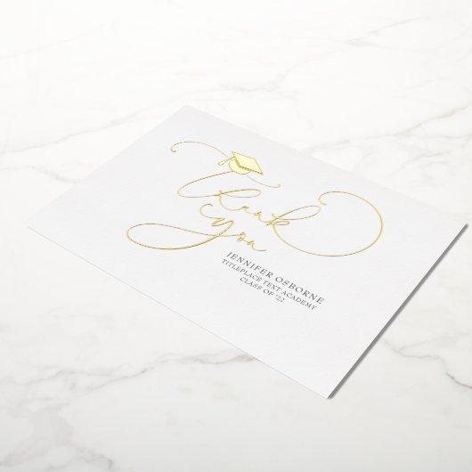 Cute Script Calligraphy Afstuderen Dankuwel Folie Uitnodiging (Gedraaid)