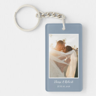 Cute Script Dusty Blue Wedding Jubileum Foto Sleutelhanger