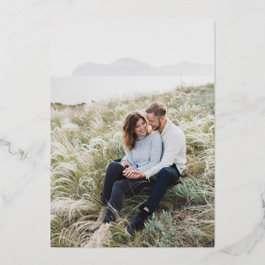 Cute Script Elegant Photo Overlay Gray Weddenschap Folie Uitnodiging (Achterkant)