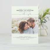Cute Script Elegant Photo Overlay Sage Wedding Kaart (Staand voorkant)