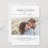 Cute Script Elegant Photo Overlay White Wedding Kaart (Voorkant)