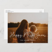 Cute script Happy New Year Holiday foto Briefkaart (Voorkant / Achterkant)