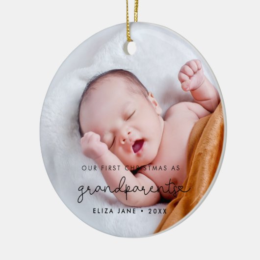 Cute script Our First Kerstas als grootouders Keramisch Ornament (Links)