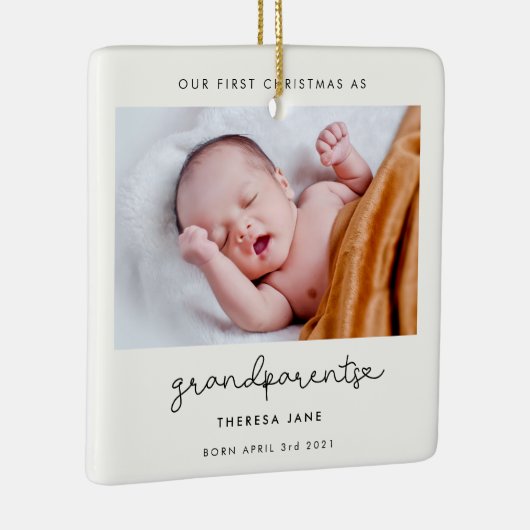 Cute script Our First Kerstas als grootouders Keramisch Ornament (Rechts)