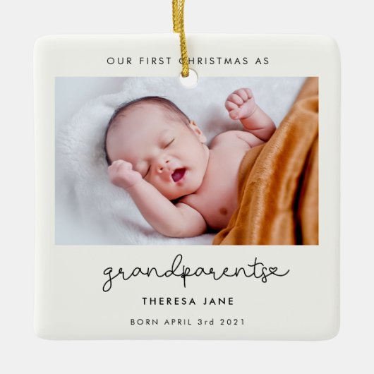 Cute script Our First Kerstas als grootouders Keramisch Ornament (Voorkant)
