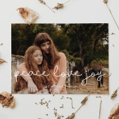 Cute script Peace Love Joy Holiday-fotokaart Feestdagenkaart