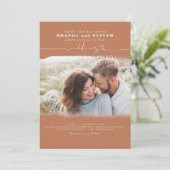 Cute Script Terracotta Foto-overlay Trouwdag Kaart (Staand voorkant)