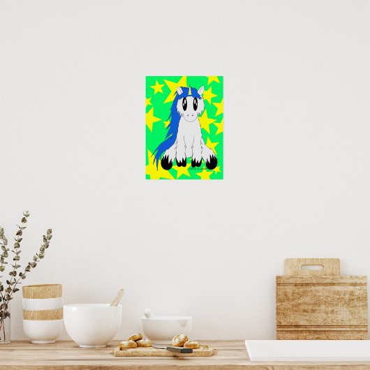 Cute Scruffy Unicorn Poster (blauw) (Keuken)