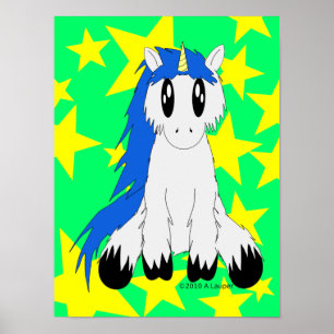 Cute Scruffy Unicorn Poster (blauw)