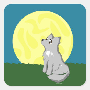 Cute Scruffy Wolf met Moon Vierkante Sticker