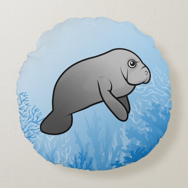 Cute Scubadorable Manatee Rond Kussen (Voorkant)