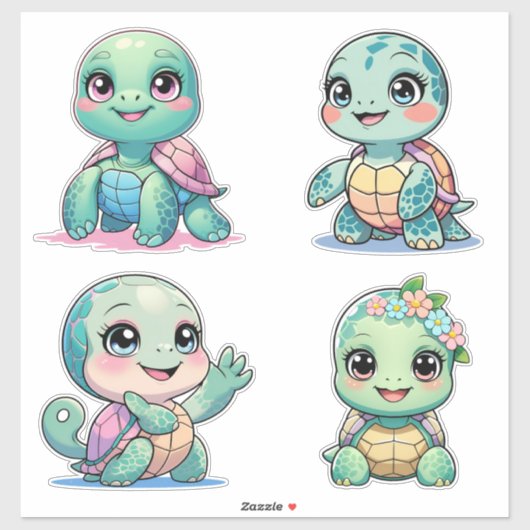 Cute Sea Turtle Custom-Cut Vinyl Sticker (Feuille)