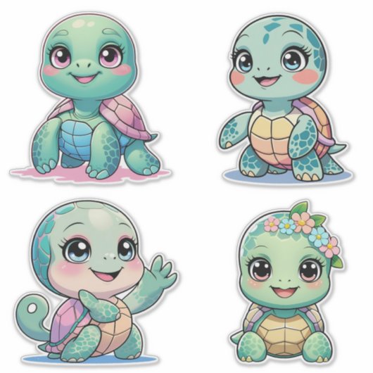 Cute Sea Turtle Custom-Cut Vinyl Sticker (Devant)