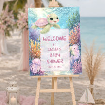 Cute Sea Turtle Girl Baby Shower Welcome