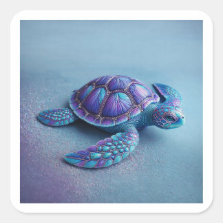 Cute Sea Turtle – Minimal Ocean Animal Art Vierkante Sticker