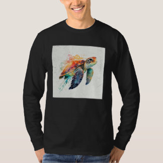 Cute Sea Turtle Paint Splatter Illustration Colorf T-shirt