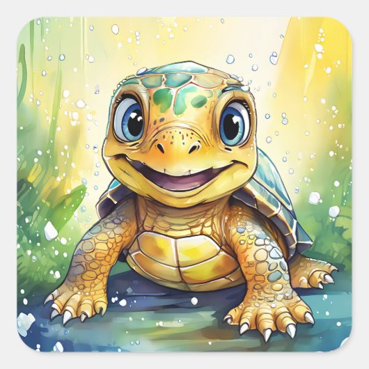 Cute Sea Turtle Vierkante Sticker (Voorkant)
