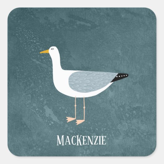 Cute Seagull Name Vierkante Sticker (Voorkant)