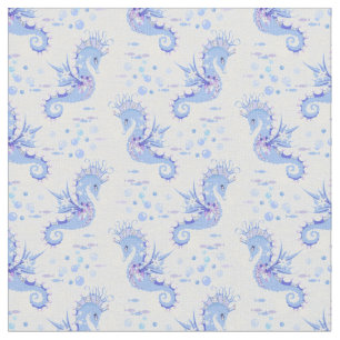 Cute Seahorse Blue White Paars Pattern Stof