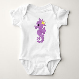 Cute Seahorse, Paarse Seahorse, Starfish, Hearts Romper