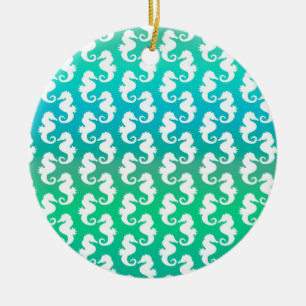 Cute Seahorse Pattern on Blue Green Keramisch Ornament