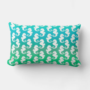 Cute Seahorse Pattern on Blue Green Kussen