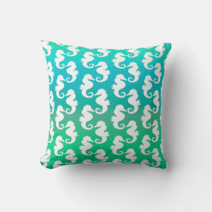 Cute Seahorse Pattern on Green Blue Kussen