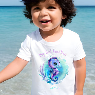 Cute Seahorse Summer Vacation Personalized Kinder Shirts