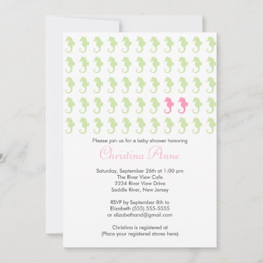 Cute Seahorse Twin Girl Multiple Baby shower Kaart (Voorkant)